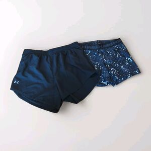 Under Armour Shorts Set Of 2 Womens Small Black Geometric Running Heatgear